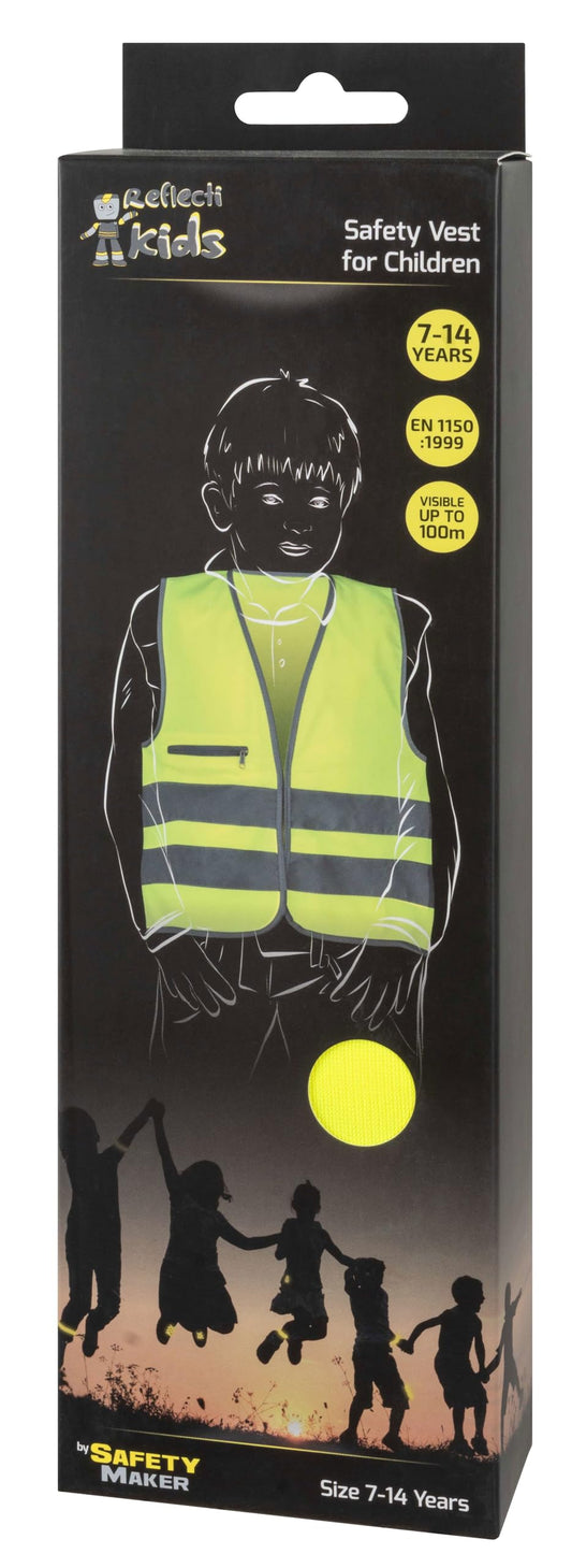 Safety Maker 44571 Kinder Sicherheitsweste, Warnweste, Reflektorweste, refkletierend für 7-14 Jahre, gelb