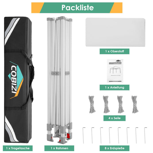 COBIZI Pavillon 3x3, Faltpavillon 3x3 Wasserdicht Stabil, 275 cm Partyzelt UV-Schutz 50+ Pavillion Klappbar 3x3m mit Wellenmuster für Camping Strand Familientreffen(Weiß)