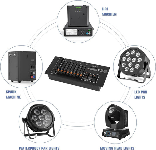 ZonQoonz DMX Controller, 40 Kanäle DMX512 DJ Controller mit Eingebautem Akku, DMX Mischpult für Bühnenbeleuchtung, DJs, Moving Heads, Bars, Discos, Live Shows, Party