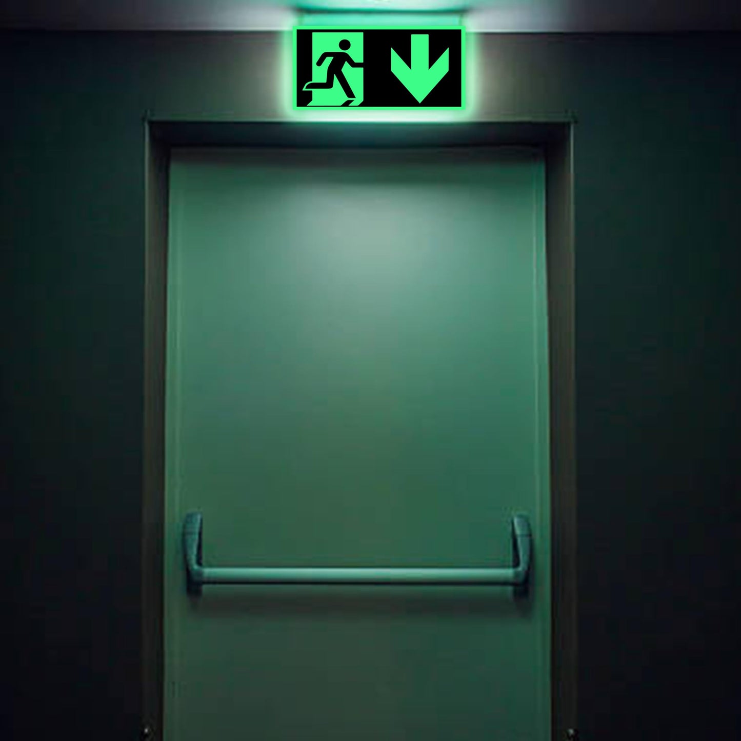 DinAliX 2 Stück Notausgangsschild nachleuchtend Pfeil nach Unten | 300x150mm VINYL Notausgangsschild Selbstklebend | Entsprechend ISO DIN 7010 / DIN 67510