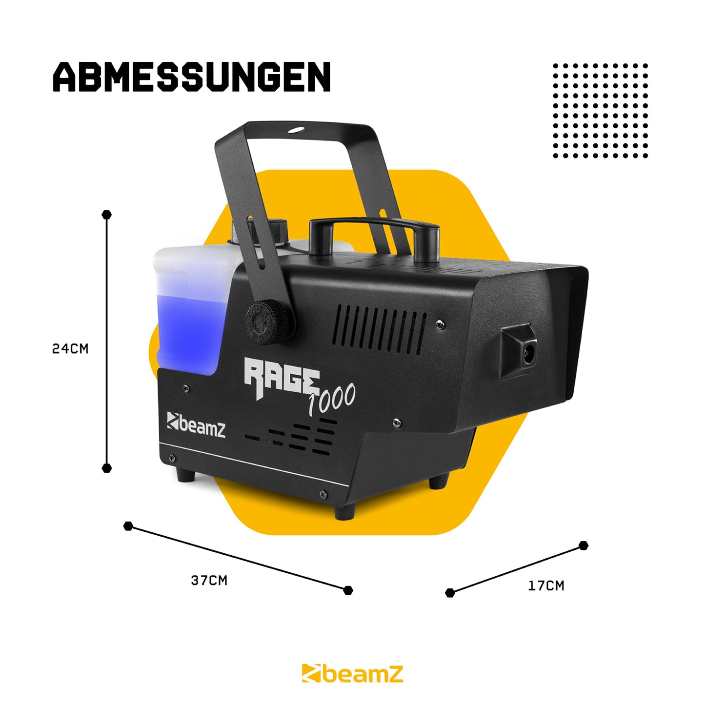 BeamZ RAGE1000 Nebelmaschine mit Lichteffekt, 1000 Watt, Fogger, Rauchmaschine, Fog Machine, Funkfernbedienung, Timer DMX, 2 Liter Tank, Disco Partynebel für DJs auf Veranstaltungen