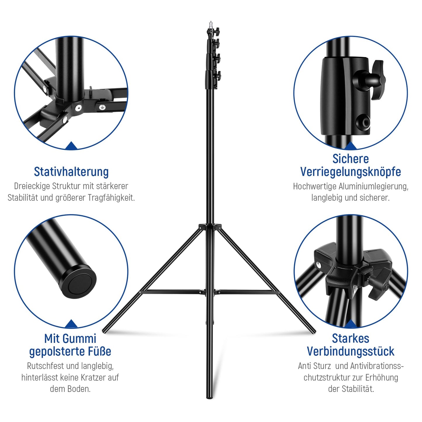 NEEWER 4m Lichtstativ, Luftgepolstertes Heavy Duty Metallstativ für Ringlicht Fotografie Lampen mit 1/4" zu 3/8" Schraubadapter und 3 Wege Schnittstellen, Tragfähigkeit: 3kg, ST-400AC
