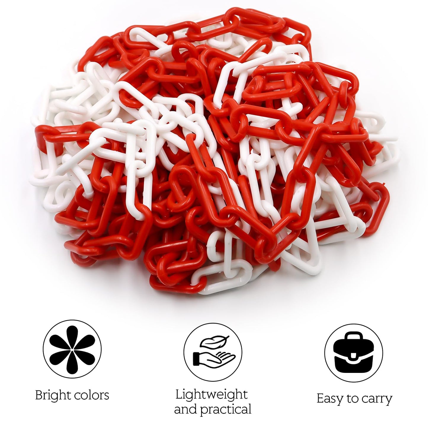 alwaiiz Absperrkette Rot Weiß Kunststoff 10m x 8mm, Leicht und Praktisch Absperrkette Warnkette mit 4 S Haken, Kunststoffkette zum Absperren von Flächen