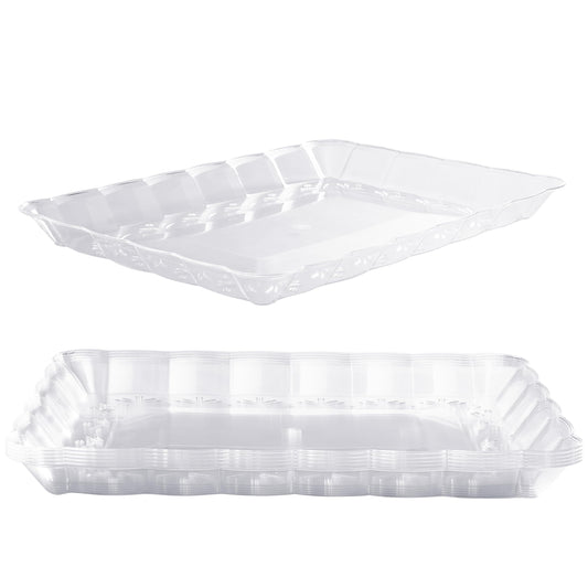 MATANA 6 Plastik Servierplatten für Vorspeisen & Fingerfood - Catering, Buffets, Geburtstage, Hochzeiten, Weihnachten& Partys - Transparent, 32x24cm - Stabil & Mehrweg