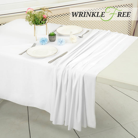 2-Packung Weißer 153x260cm Rechteck Tischdecke Abwischbar, wasserdichte Fleckenbeständige Waschbare Polyester Stoff Tischdecke für Hochzeitsfeier Geburtstag Buffet Camping Drinnen Draußen