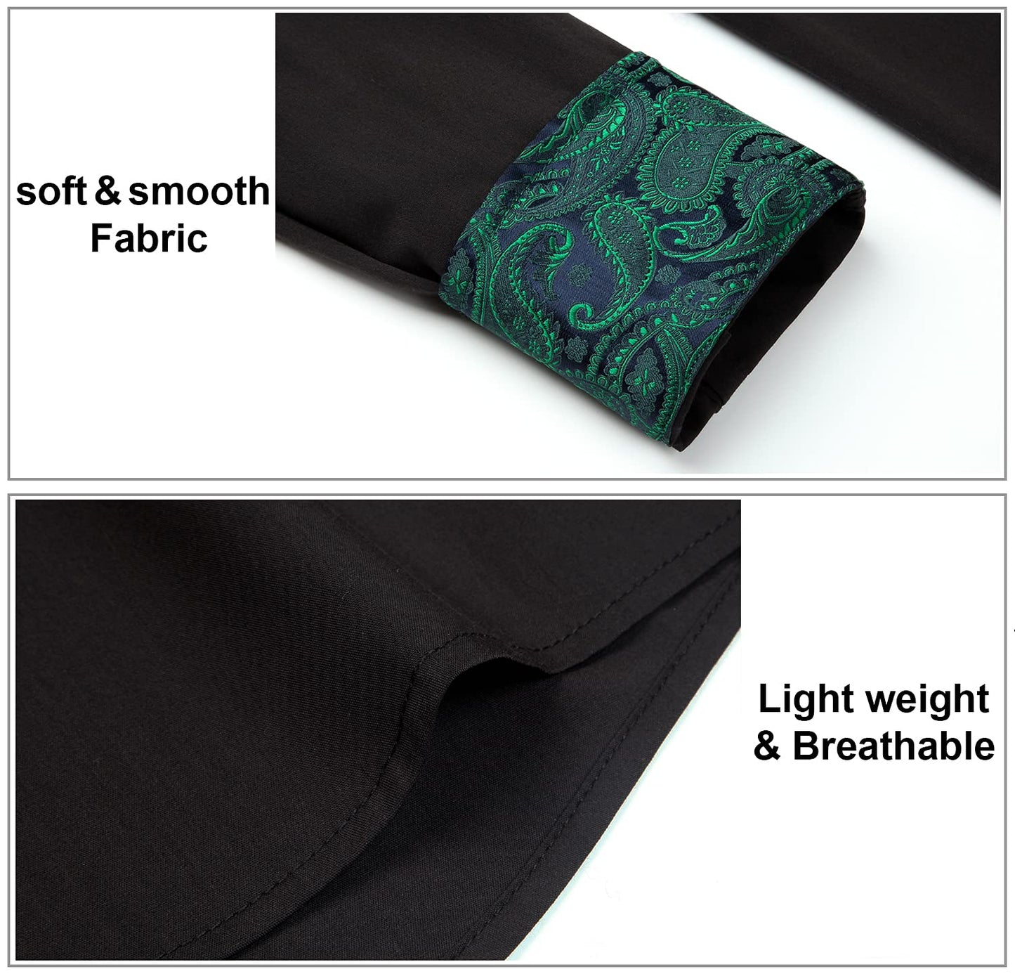 HISDERN Herren Hemd mit klassischem Kragen Herren Hemd mit klassischem Kragen Schwarz Grün Paisley Hemd Casual Formal Button Down Regular Fit Hemden Langarm