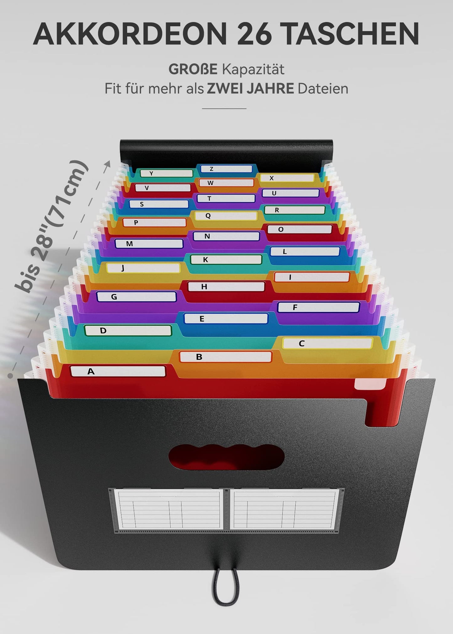 Dokumentenmappe A4, 26 Fächer Fächermappe Sortiermappe Bunte Datei Ordner Regenbogen Aktenordner Ordner Akkordeon Design A4 Größe Grosse Kapazität Wasserdicht Materia mit Deckel de ABC life
