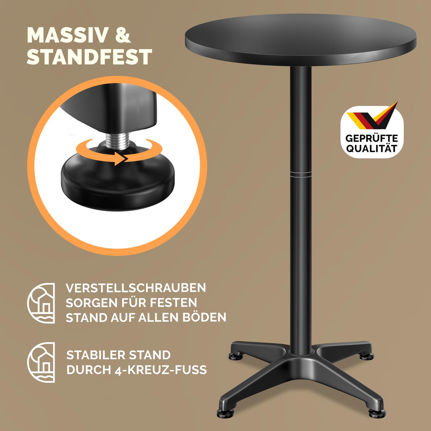 Casaria® 2in1 Stehtisch 2er Set Höhenverstellbar Klappbar 70 cm / 115 cm Wetterfest Alu Ø 60 cm Rund Outdoor Indoor Beistelltisch Bistrotisch Schwarz