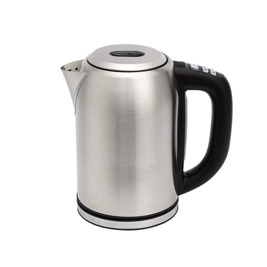 Amazon Basics Edelstahlwasserkocher mit Digitalanzeige, Strix-Controller, Warmhaltefunktion, Temperaturregelung, 1,7 l (EU-Stecker), Silber