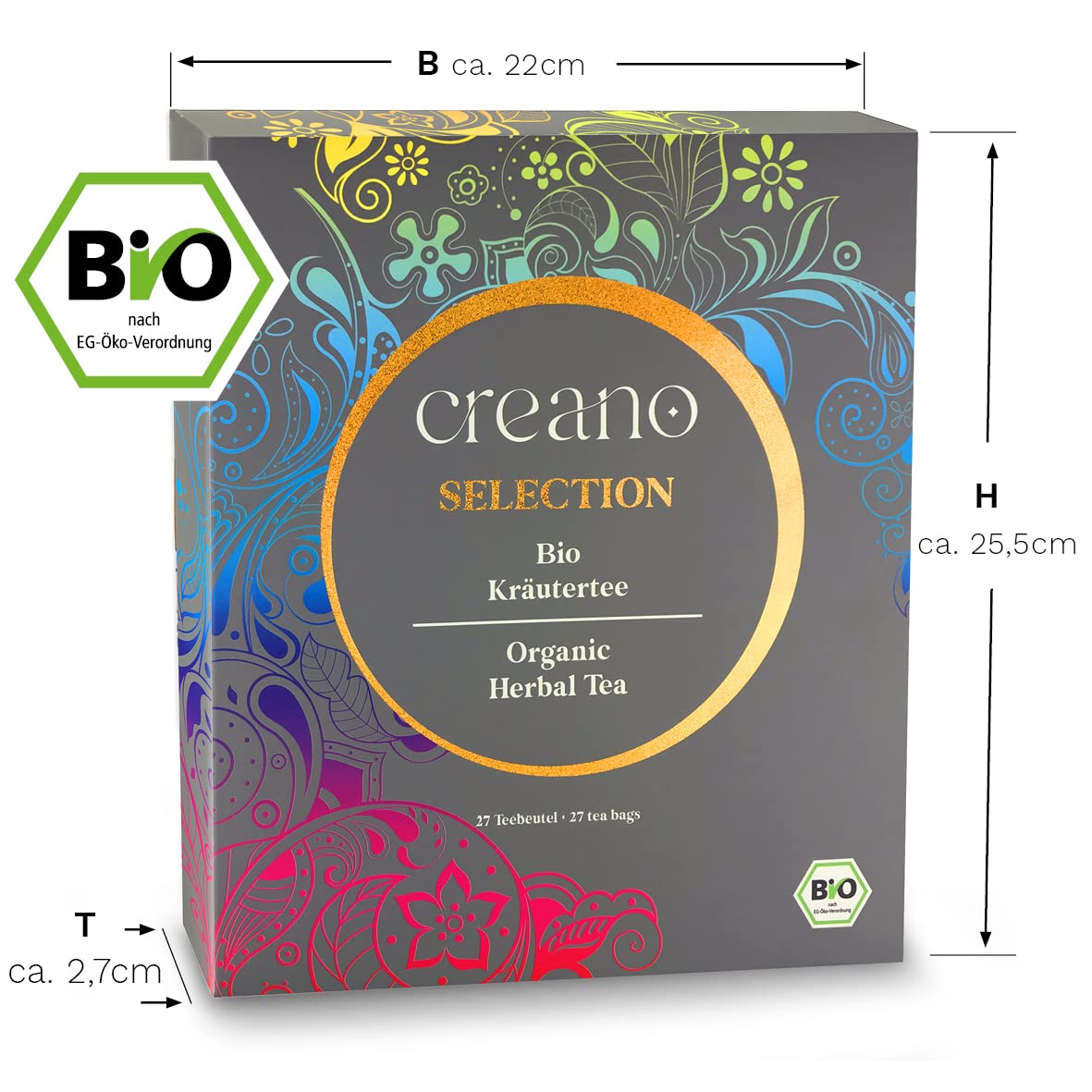 Creano Bio Kräutertee Geschenkset „ORGANIC HERBAL TEA“ - 27 Bio-Teebeutel in 9 unterschiedlichen Sorten - 54g*