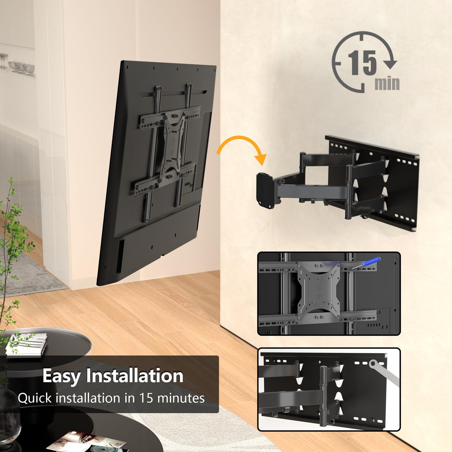 BONTEC TV Wandhalterung Schwenkbar Neigbar Fernseher Halterung für 37-80 Zoll Fernseher Curved LCD/LED Vollbewegung - 65kg Tragfähigkeit – VESA 100x100-600x400
