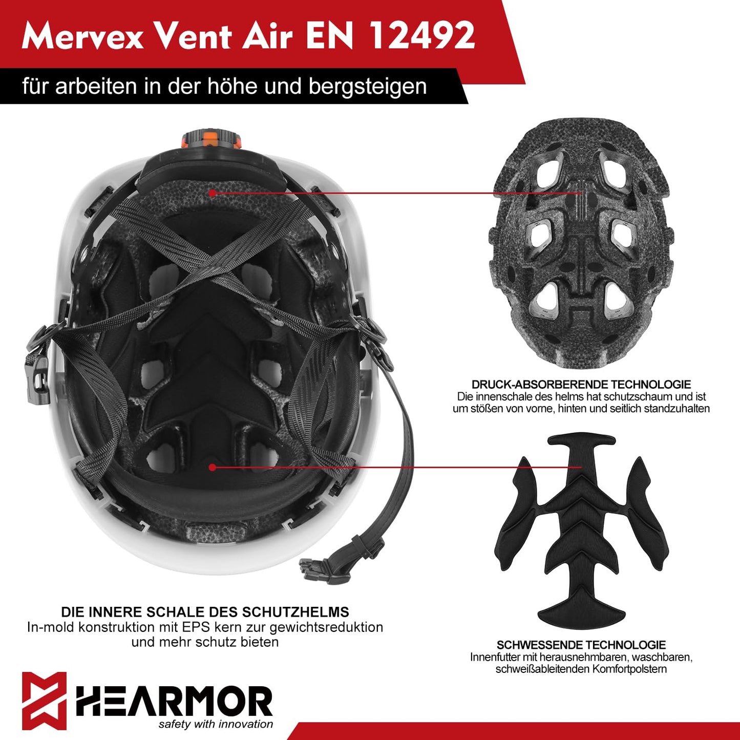 HEARMOR bauhelm mit Visier bauhelme Erwachsene ABS schutzhelm Bergsteiger Helm arbeitshelm Herren EN397 und EN12492 Stoßdämpfung Eindringfestigkeit Angefügt Visiere in transparent oder Smoke