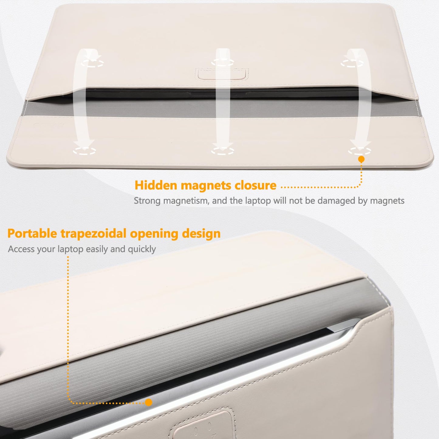 HYZUO 13 Zoll Laptop Hülle mit Standfunktion für 2024-2018 MacBook Air 13 M3 M2 M1, 2024-2016 MacBook Pro 13 M2 M1, 13 iPad Pro/Air M4 M2 2024, Surface Pro 11/10/9/8, mit Kleine Tasche, Beige
