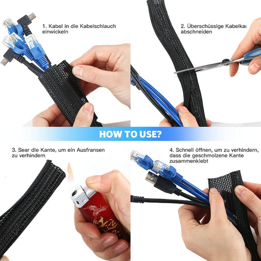 AGPTEK Kabelschlauch Schwarz 3m Selbstschließend Kabelmanagement Kabelschutz Flexibel Zuschneidbar