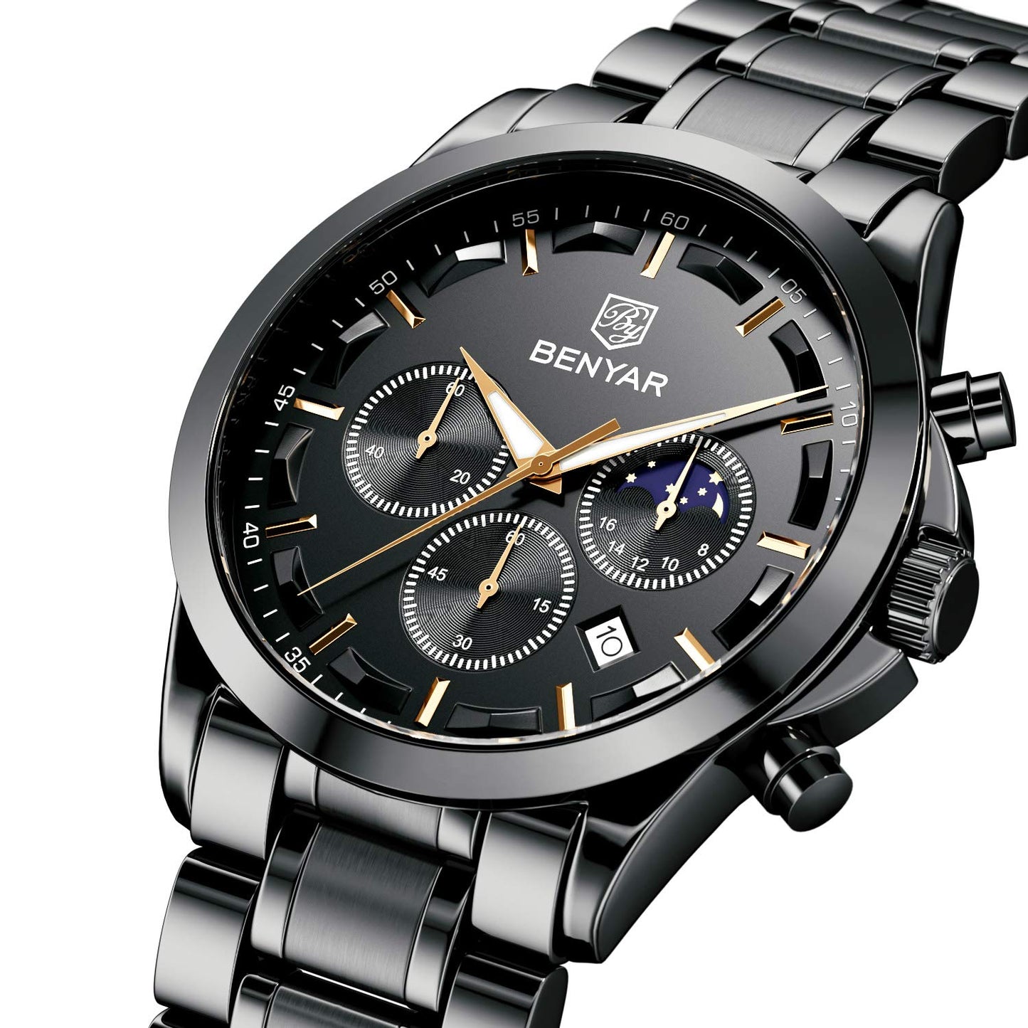BY BENYAR Uhren Herren Edelstahl Armbanduhr Herren Chronograph Analog Quarz Wasserdicht Herrenuhr Leuchtende Datum Mode Lässig Business-Kleid Uhren Elegantes Geschenk fur Männer