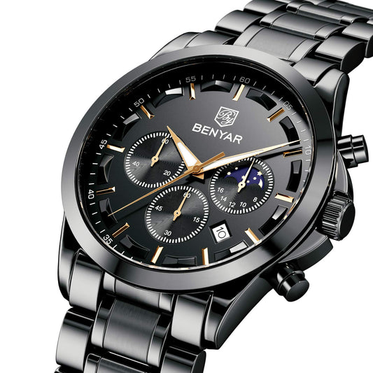 BY BENYAR Uhren Herren Edelstahl Armbanduhr Herren Chronograph Analog Quarz Wasserdicht Herrenuhr Leuchtende Datum Mode Lässig Business-Kleid Uhren Elegantes Geschenk fur Männer