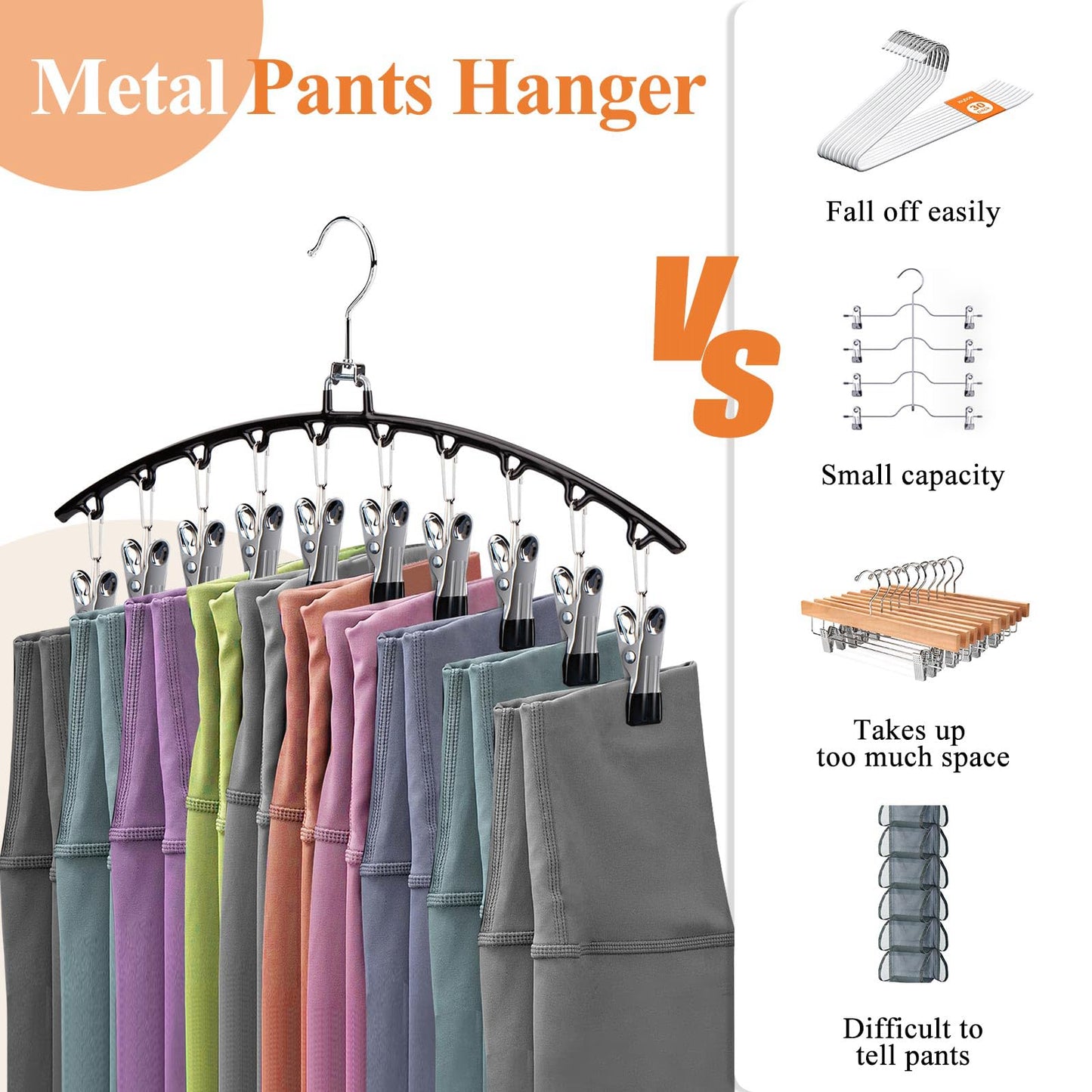 HONZUEN 2 Stück Hosenbügel Platzsparend, Metall Kleiderbügel Platzsparend für Hosen, Hosenbügel Klemmbügel, Hangers Hosen Organizer Hosenhalter für Kleiderschrank Röcke Mützen Leggings(Schwarz)