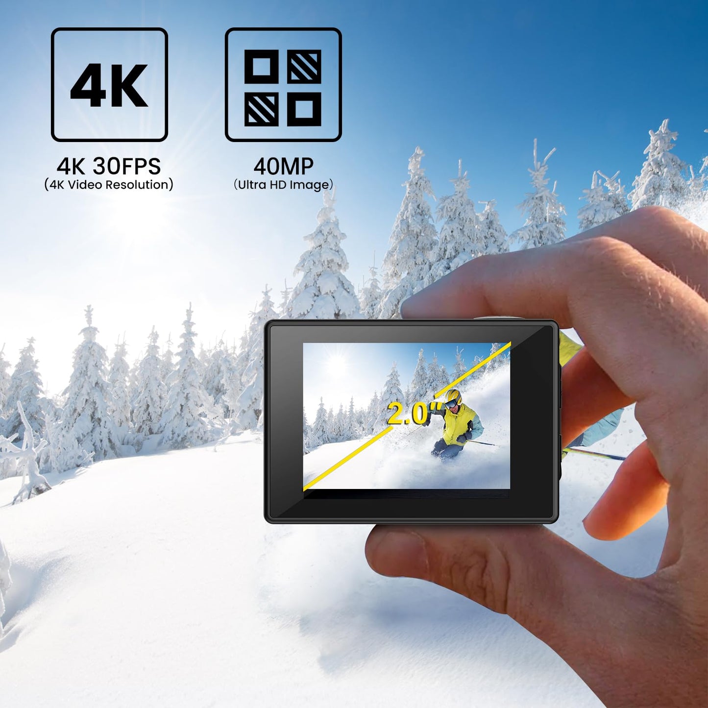 SJCAM SJ4000 Action Cam 4K30fps WiFi Kamera,40MP Ultra HD 170°FOV mit EIS Bildstabilisierung,Unterwasserkamera 30m/98ft Wasserdicht Kamera mit 2 Akkus, 32G SD Karte und Helmhalterung Zubehör Kits