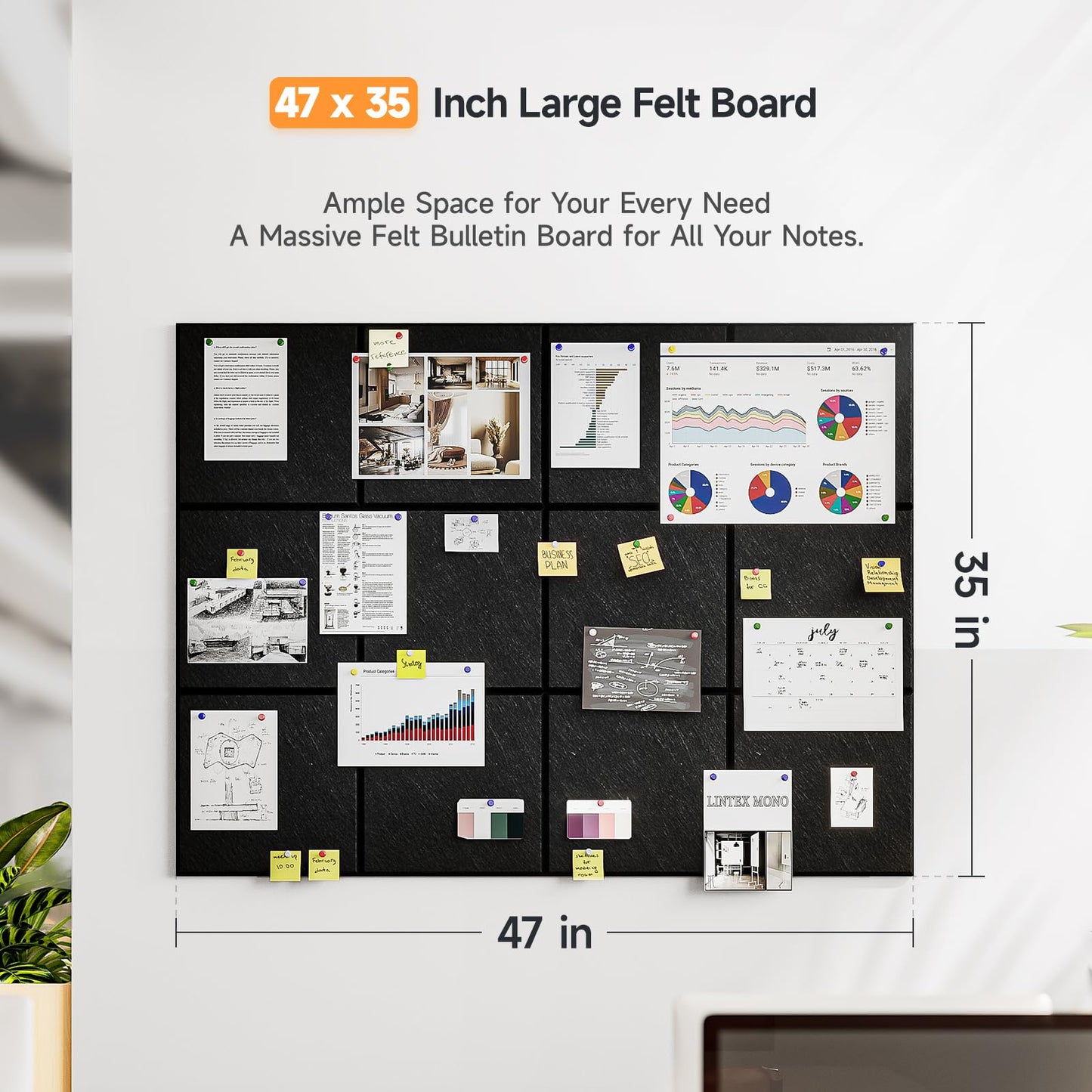 Uoisaiko Große Filz Pinnwand für Büro: Selbstklebend Pinnwände mit 30 Pinnnadeln - 6 Stück 120x90cm Filzboard Memotafeln Memo Boards - Bulletin Board Wanddekoration für Küche