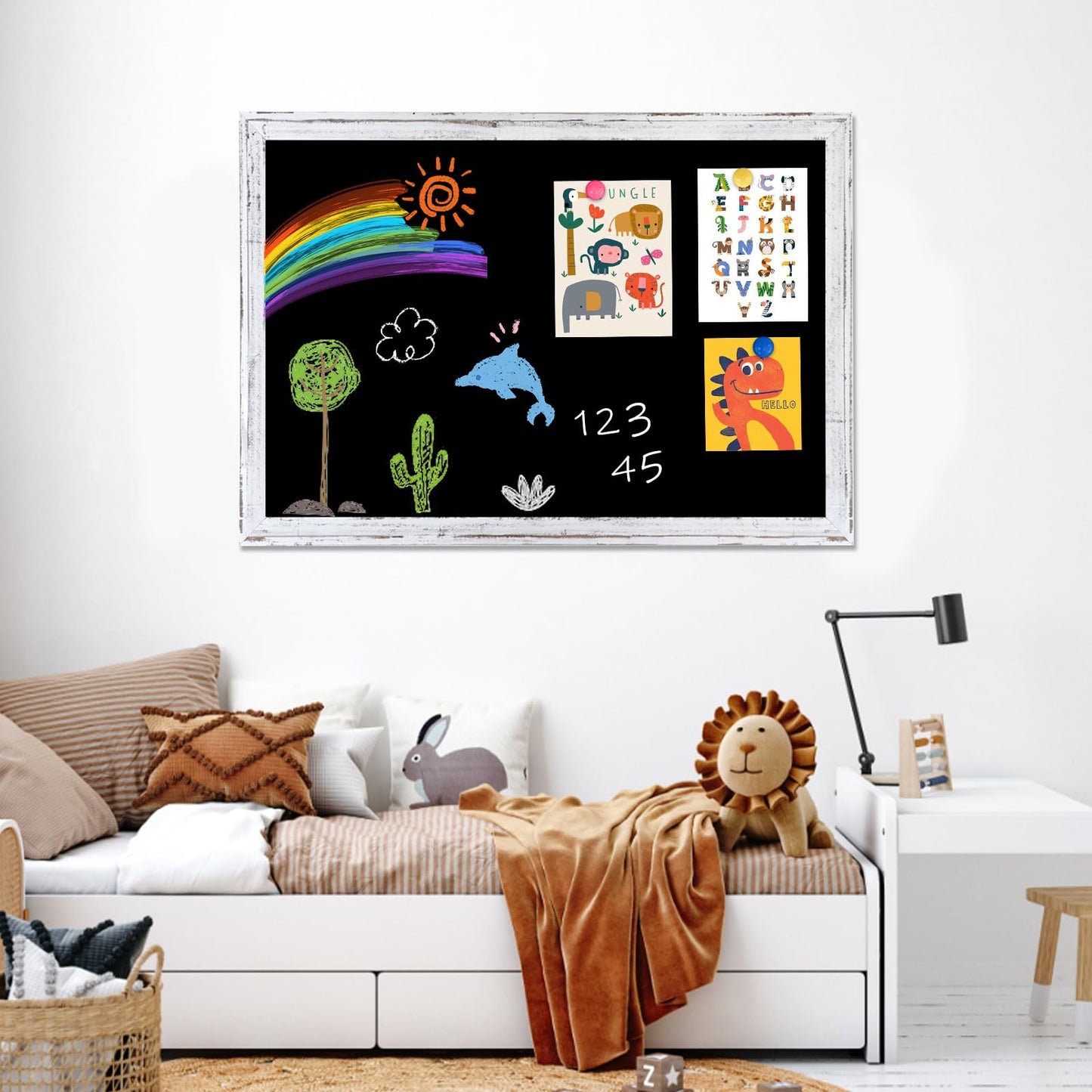 QUEENLINK Magnetische Kreidetafel 57x90cm Magnettafel Schwarz Kreide Tafel mit Weiß Holzrahmen Kreidetafel zum Aufhängen