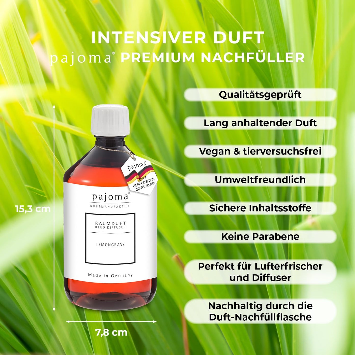 pajoma 44813 Raumduft Nachfüllflasche Lemongras, 1er Pack (1 x 500 ml)