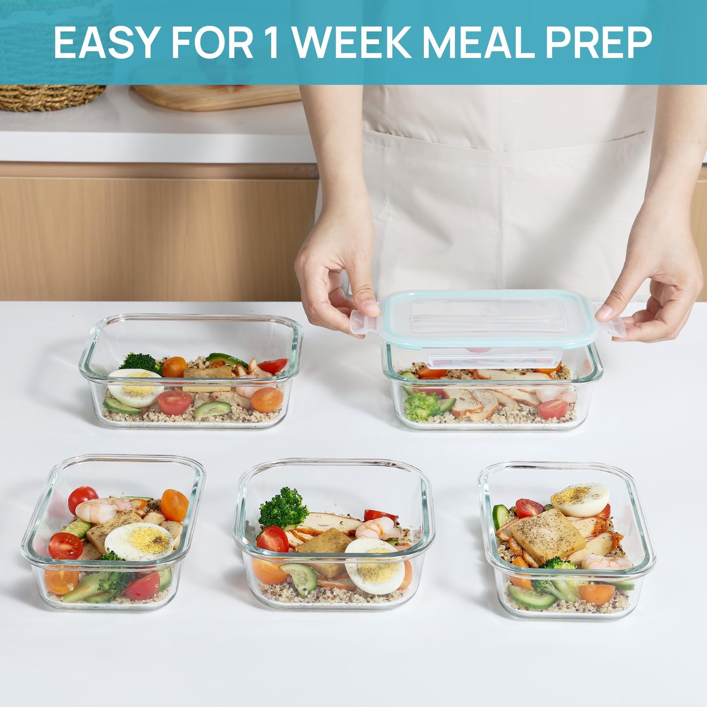Vtopmart 8er Glasbehälter Mit Deckel, Glas Frischhaltedosen Mit Deckel, Meal Prep Boxen für Lebensmittel, Mikrowellen, BPA-Freie (Green)