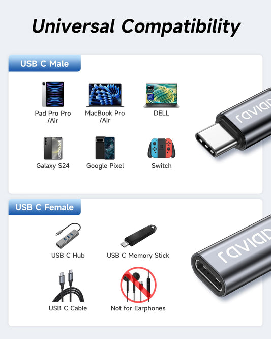 RAVIAD USB C Verlängerungs Kabel 1M, USB Type C 3.2 Verlängerung Unterstützt 10Gpbs/100W und 4K@60Hz Kompatibel mit iPhone 15 Pro Max, MacBook Pro, Pad Pro, XPS 15, Galaxy S24/S23