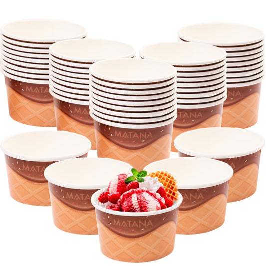 MATANA 50 Eisbecher aus Pappe für Partys & Kindergeburtstags (240ml) - Eiswaffel Design - Waffelbecher, Eisschalen, Dessertschalen Einweg, Eisbecher Waffel, Eis Pappbecher