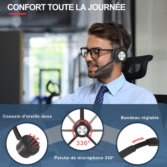 Mairdi Wireless Headset mit Mikrofon Noise Canceling, Stereo Bluetooth 5.2 Headset mit Ladestation, mit USB Bluetooth Adapter für Handy PC Call-Center Büro Zoom Microsoft Team Skype Chat