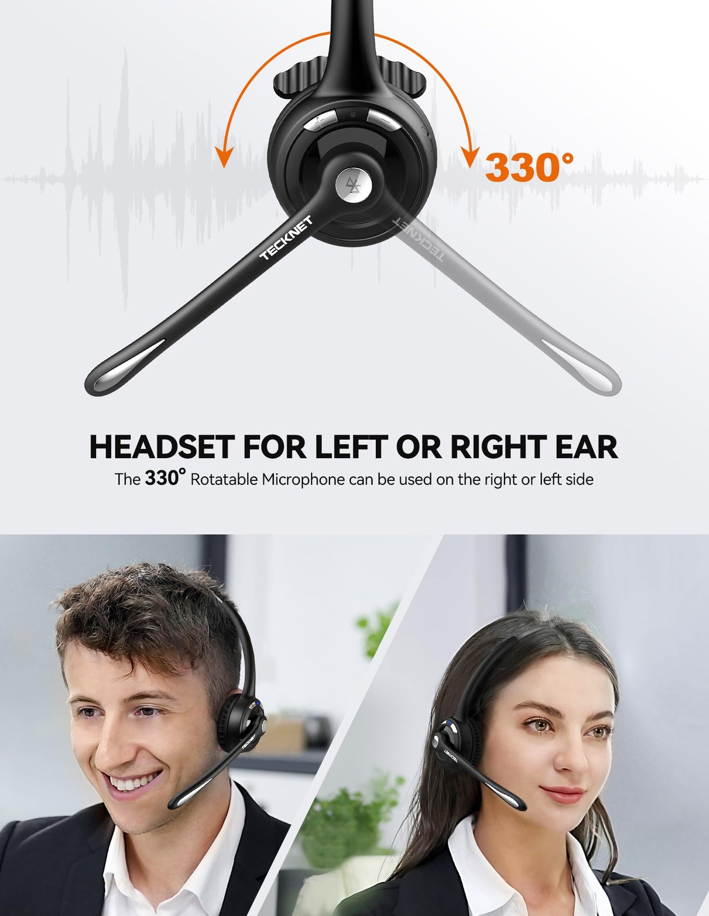 TECKNET Bluetooth Headset mit Mikrofon & USB Dongle, kabelloses PC Headset, Rauschunterdrückung und Freisprechen Chat Headset für Computer, Callcenter, Telefonkonferenzen, Super Leicht, Ultra Komfort