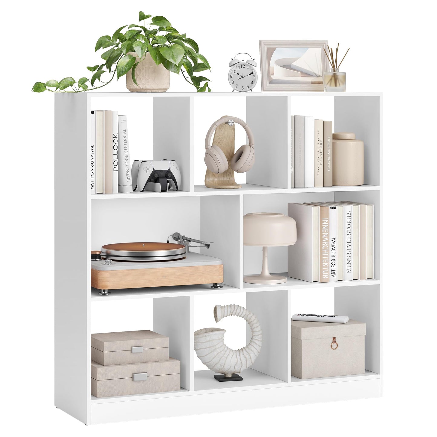 VASAGLE Bücherregal in Weiß mit 8 offenen Fächern, flexibel platzierbar, ideal für Wohnzimmer, Büro oder Schlafzimmer, auf neutralem Hintergrund.