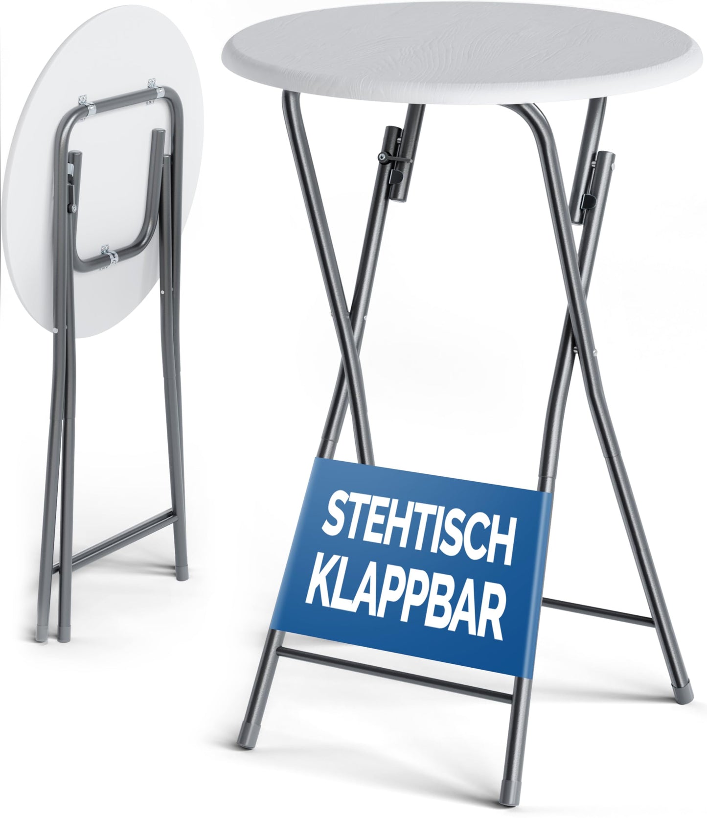 Casaria® Stehtisch 2er Set Klappbar Höhe 110cm Ø 60cm Beistelltisch Klapptisch Bartisch Cocktail Holz Esstisch Rund Hochtisch Garten Gartentisch weiß