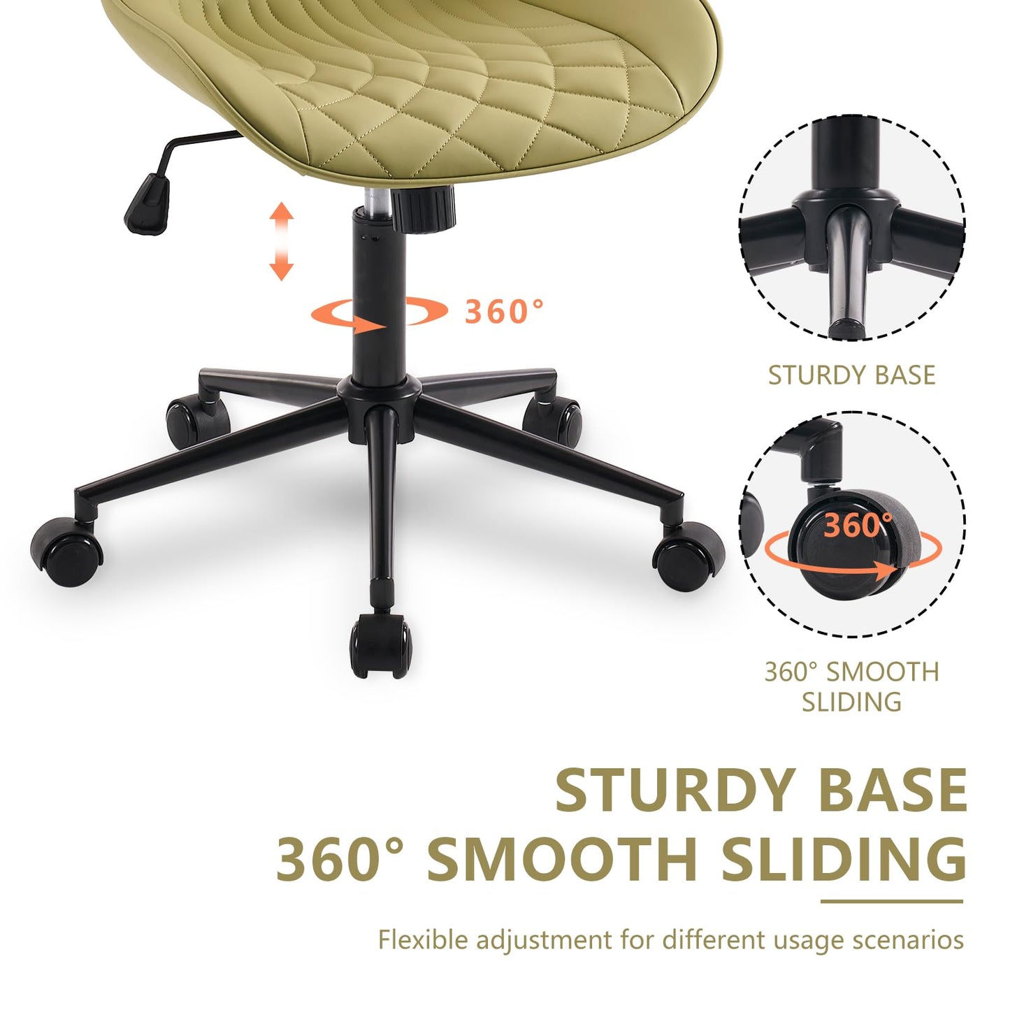 YOUNIKE Bürostuhl Schreibtischstuhl Ergonomisch PU-Leder bis 136 kg Belastbar, Drehstuhl Höhenverstellbar Computerstuhl Ohne Armlehnen, Bürostuhl mit Rückenlehne und Rollen, Avocadogrün