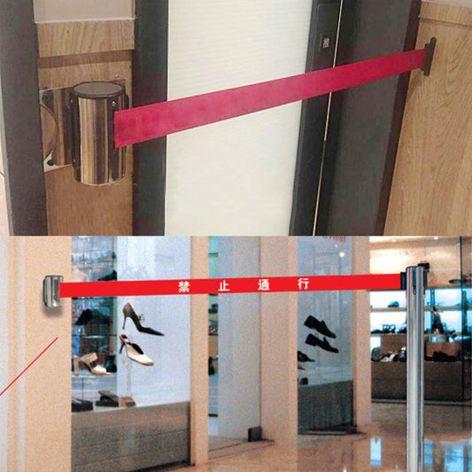 Edelstahl Absperrband,Yueser 2 x 3M Edelstahl Einzeihbar Wand Montiert Absperrung Einziehbar Absperrständer Massenkontrolle Absperband (Rot)