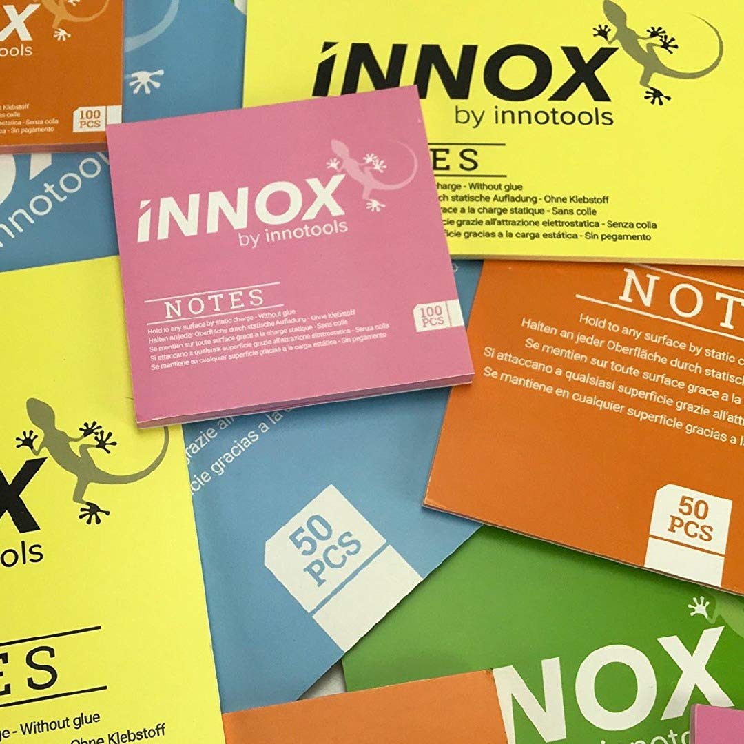 Elektrostatisch selbstklebende Haftnotiz klein | Für alle Oberflächen - Innovative Sticky Notes ohne Klebstoff von INNOX® | Ideen visualisieren, verschieben, strukturieren | Bunt, 10x7cm, 500 Blatt