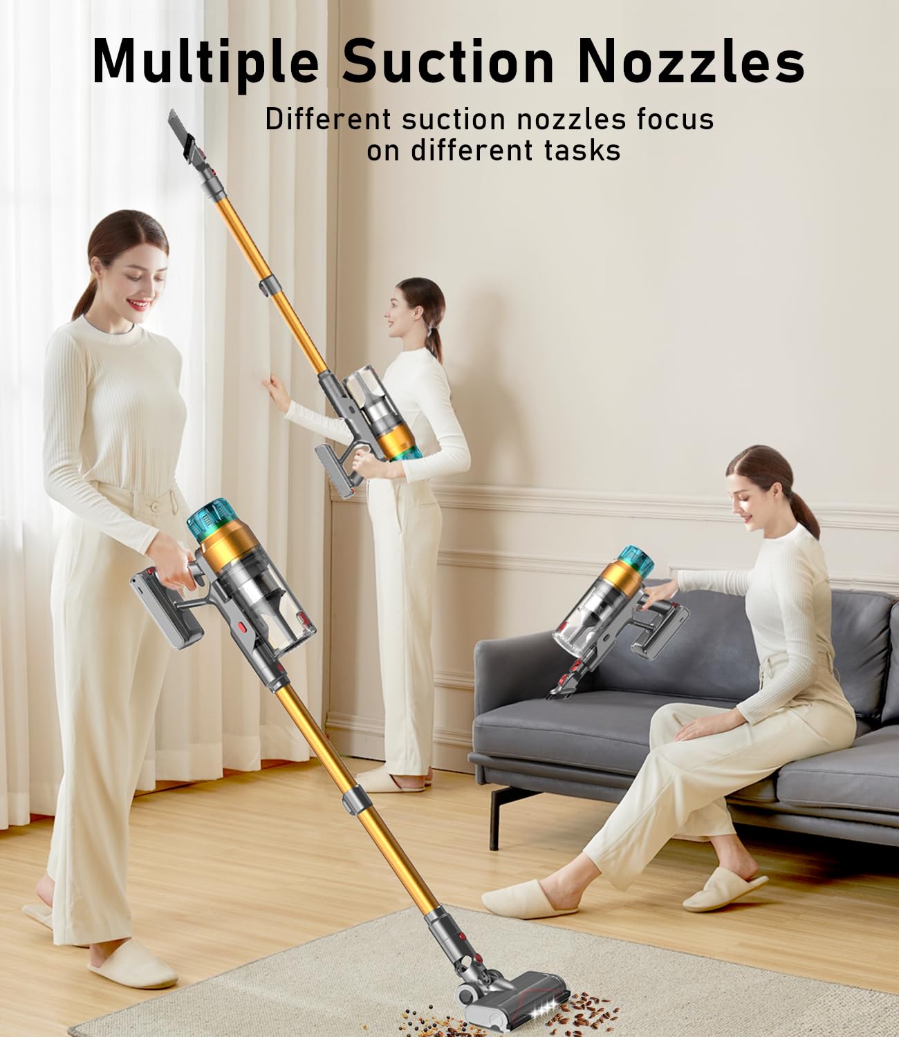 Akku Staubsauger Kabellos 55Mins Laufzeit, Wandmontierte Ladestation, Akkustaubsauger Cordless Vacuum Cleaner mit Smart Display Anti-Verhedderung-Bürste für Teppich Hartboden Tierhaare