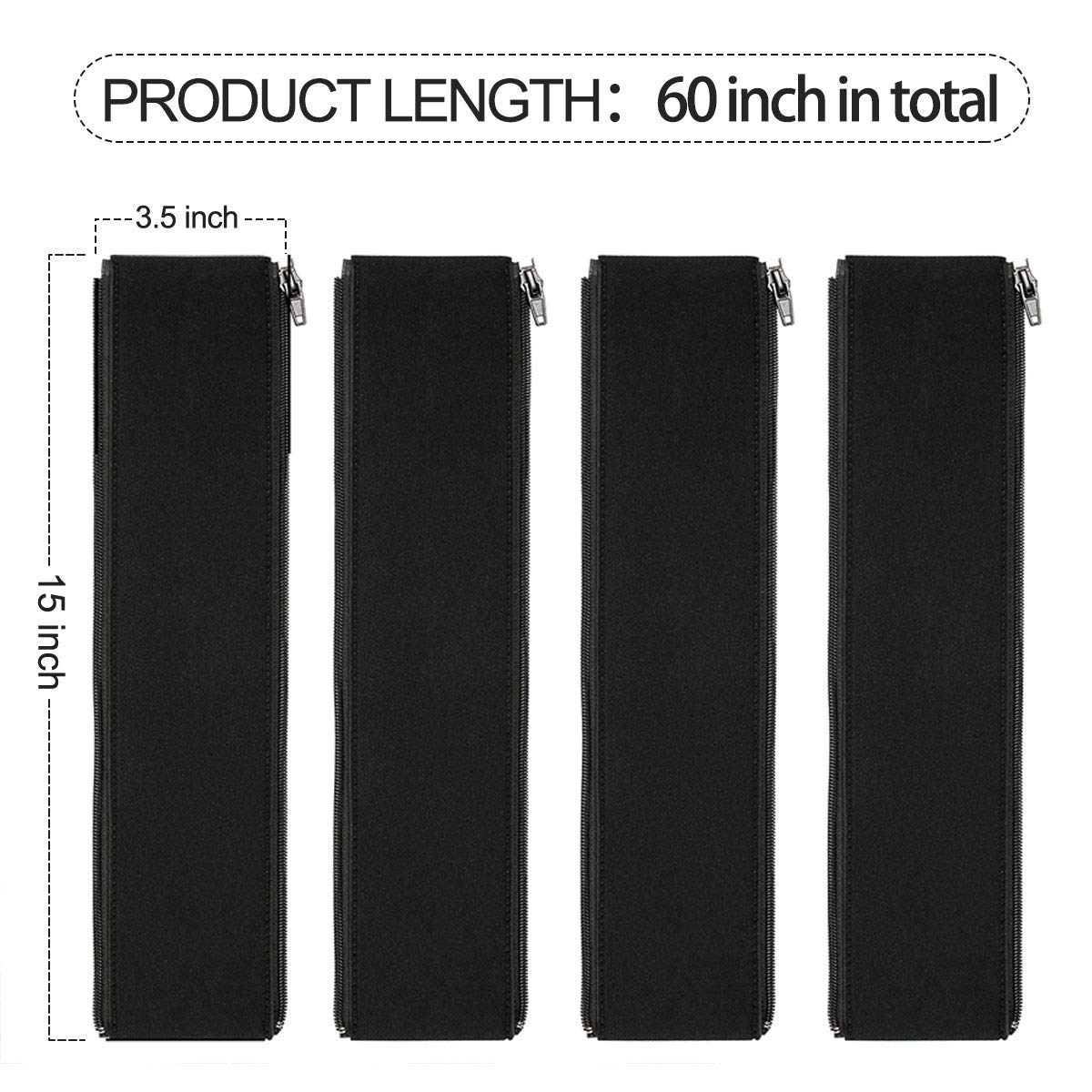Teskyer 4 Stück Kabelschlauch mit Reißverschluss, Durchmesser 30 mm Kabelschlauch Schwarz (0,38 m/1,5 m)