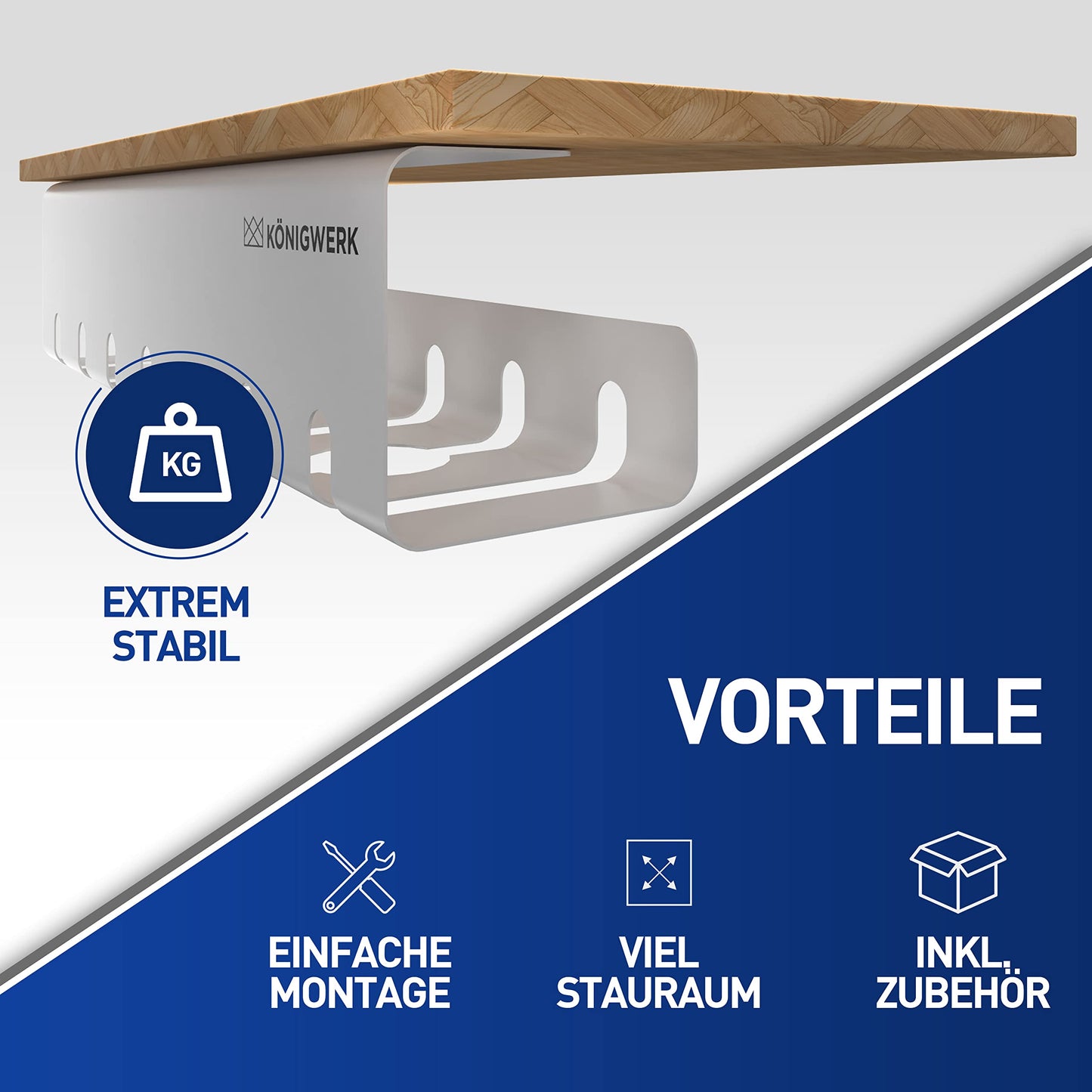 Königwerk Kabelkanal Schreibtisch fürs Kabel Management - Inkl. Zubehör - Tisch Kabelführung Kabelmanagement durch Kabelschacht - Cable Organizer Desk, Weiß