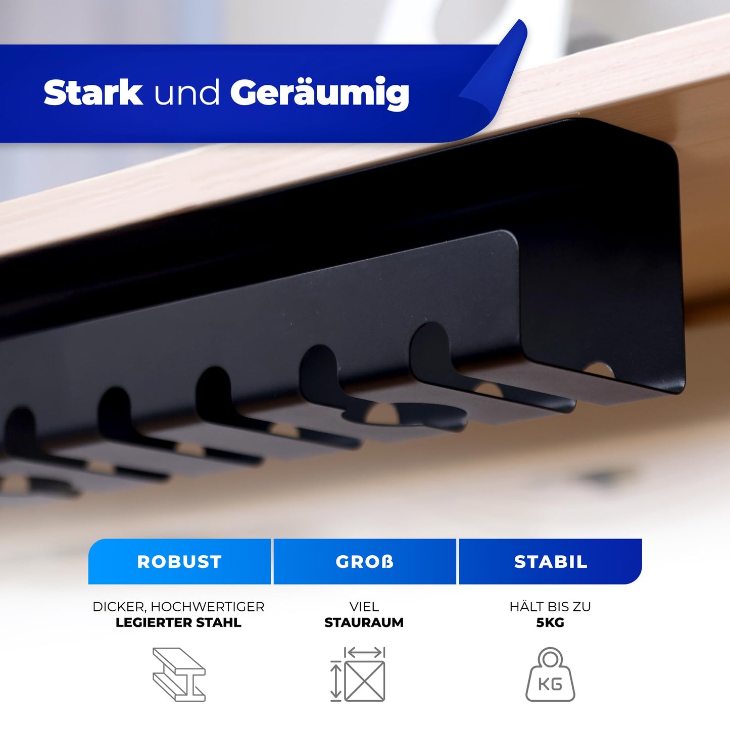 HOMEPROTEK 2er Set Schreibtisch Kabelkanal Schwarz für ordentlicher Kabelmanagement, Kabellwanne für Arbeitsplatz kabelorganisation, Home Office Cable Management Under Desk Cable Tray, Kabel Organizer