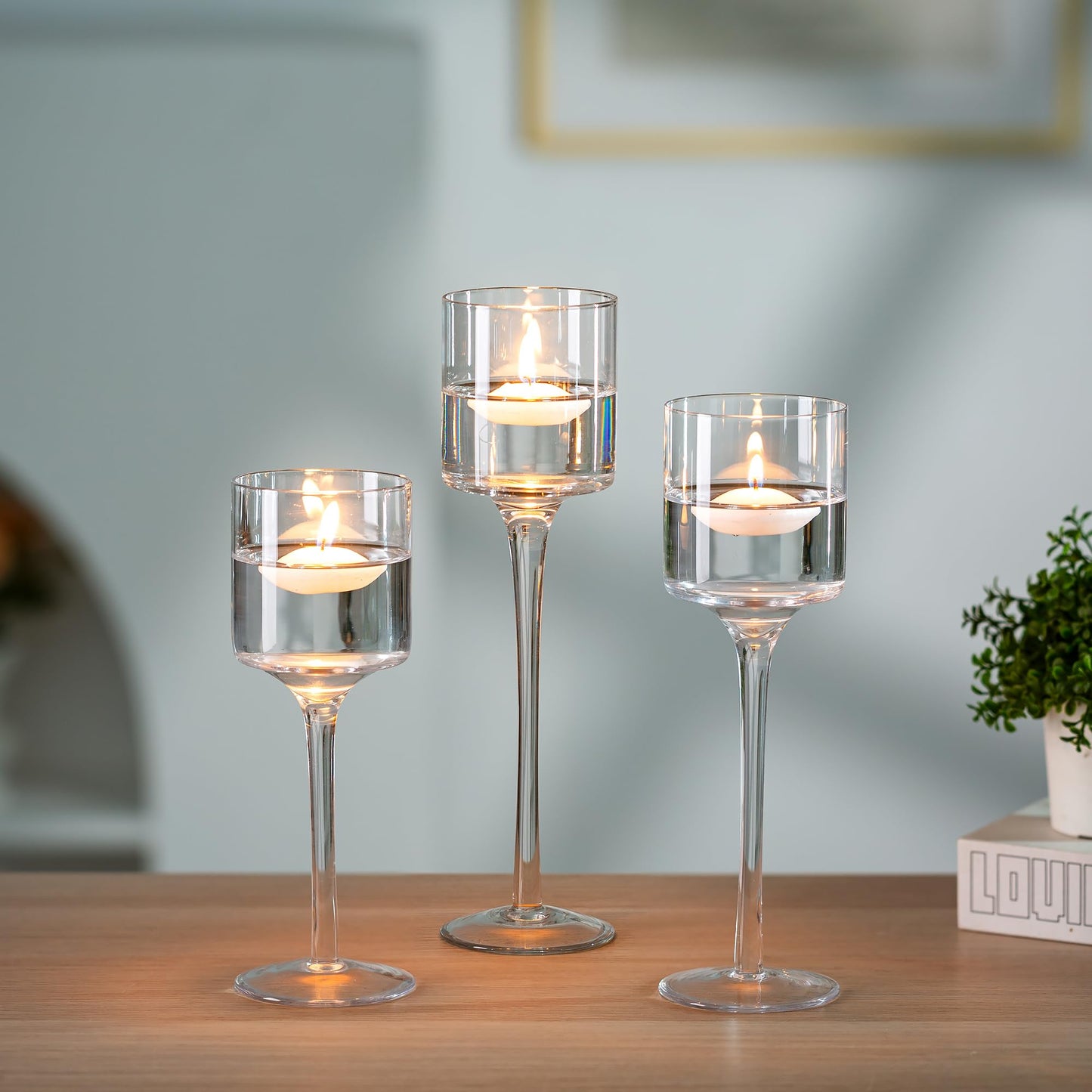 Nuptio Teelichthalter 3 Stück Glas Kerzenhalter für Teelicht & Schwimmkerzen Hohe Elegante Stumpenkerzenhalter für Hochzeit Party Tisch Weihnachten Tafelaufsätze Wohnzimmer Heimdekoration