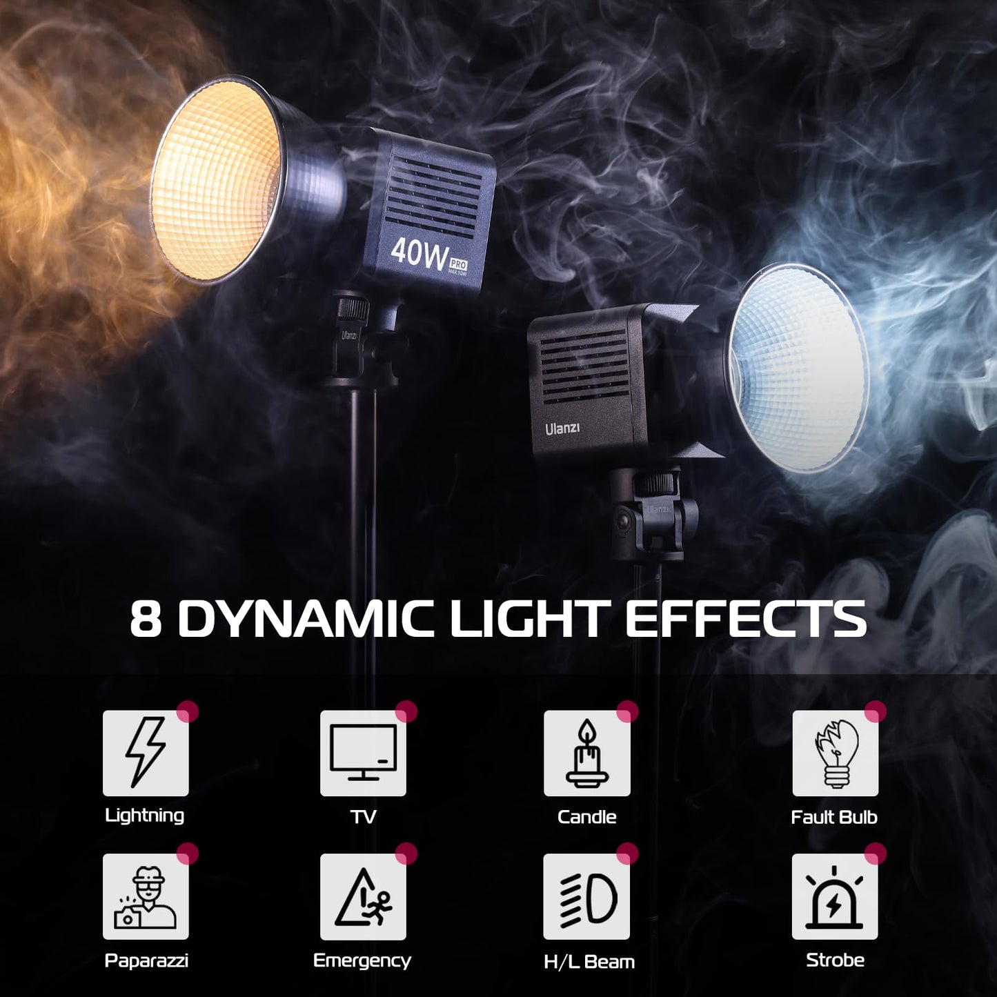 ULANZI Tragbares 40W Pro LED Videolicht mit Eingebautem 3400-mAh-Akku, Mini-COB-Beleuchtung mit Zwei Farbtemperaturen aus Metall, Dauerlichtleistung, Handscheinwerfer 2500 K-6500 K für Videos