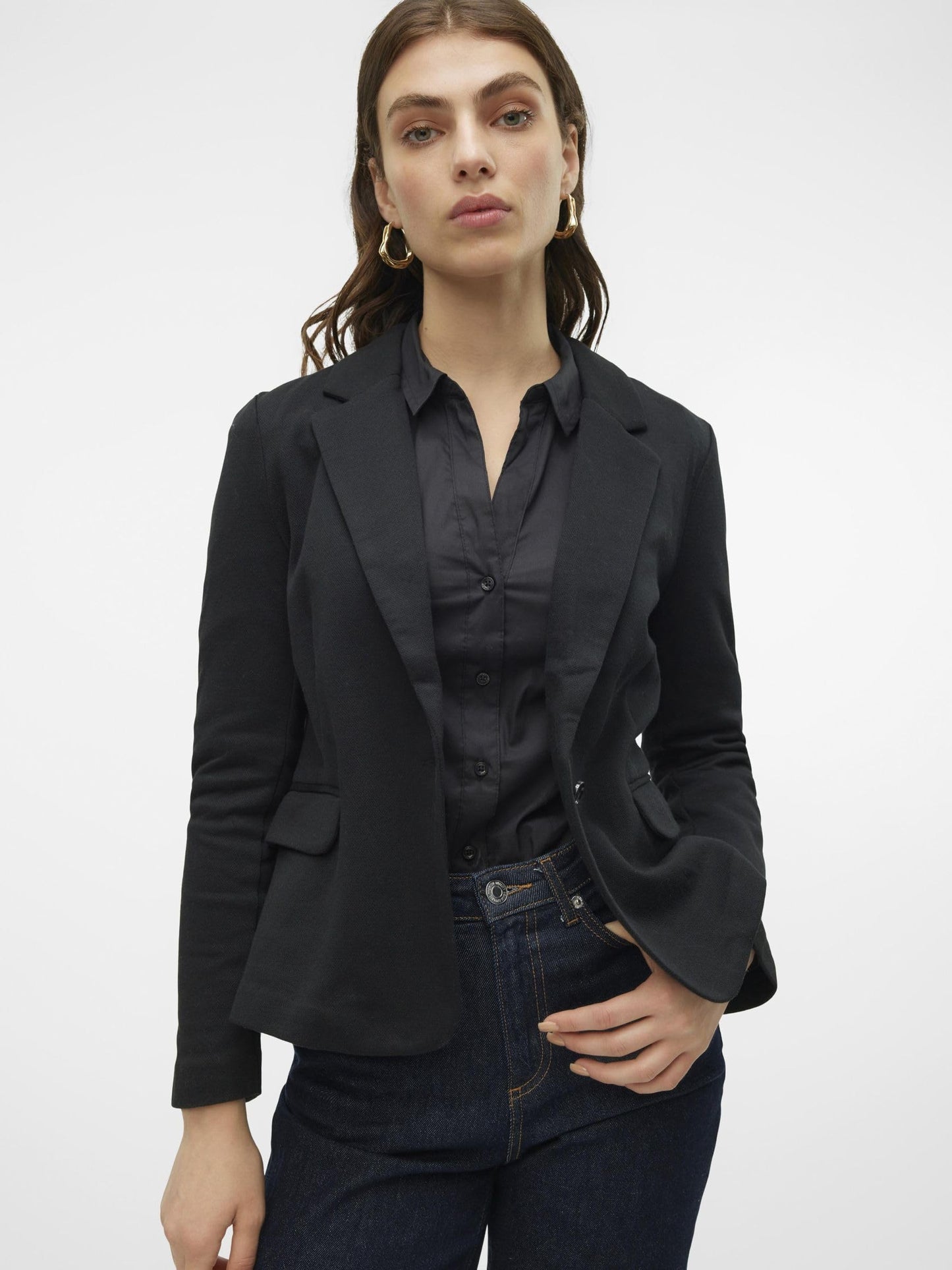 VERO MODA Blazer Eleganter Basic Langarm Cardigan Business Jacke Mantel Shacket VMJULIA, Farben:Schwarz,Größe Damen:36 / S