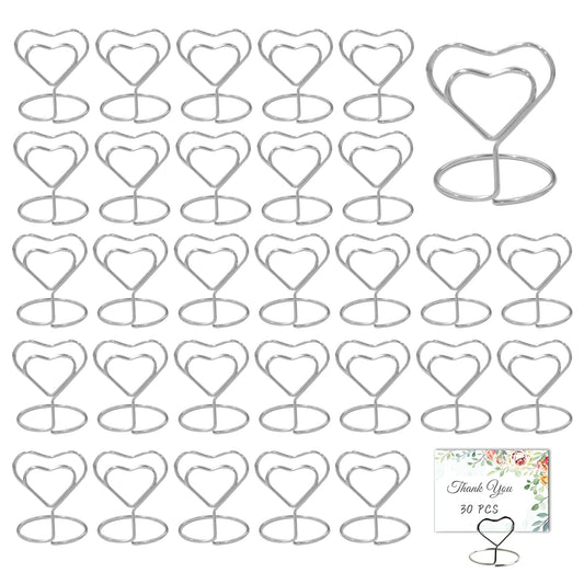 GZjiyu 30 Stk Fotohalter Herz, Menükartenhalter Hochzeit, Rundebasis Memohalter Herz für Hochzeit Platzkartenhalter Memohalter Sitzkartenhalter Tischnummernhalter Tischdekoration
