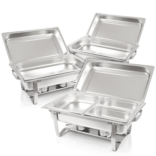 Mahlzeit Chafing Dish Profi Set Montpellier, 3X Edelstahl Warmhaltebehälter, 21-TLG Speisewärmer, Wärmebehälter, Rechaud, Speisenwärmer, für Catering, Buffet und Party