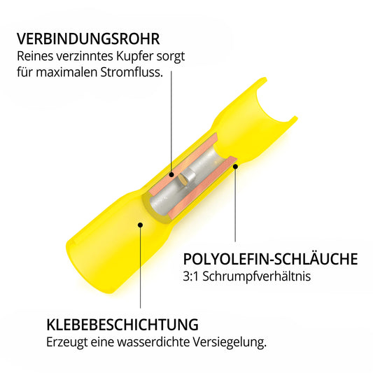 Wirefy Gelbe Kabelverbinder Wasserdicht im Set - 3:1 Schrumpfrate Quetschverbinder - Stoßfeste Verbinder Kfz als Alternative zu Lötverbinder - 8 mm² - 50 Stück
