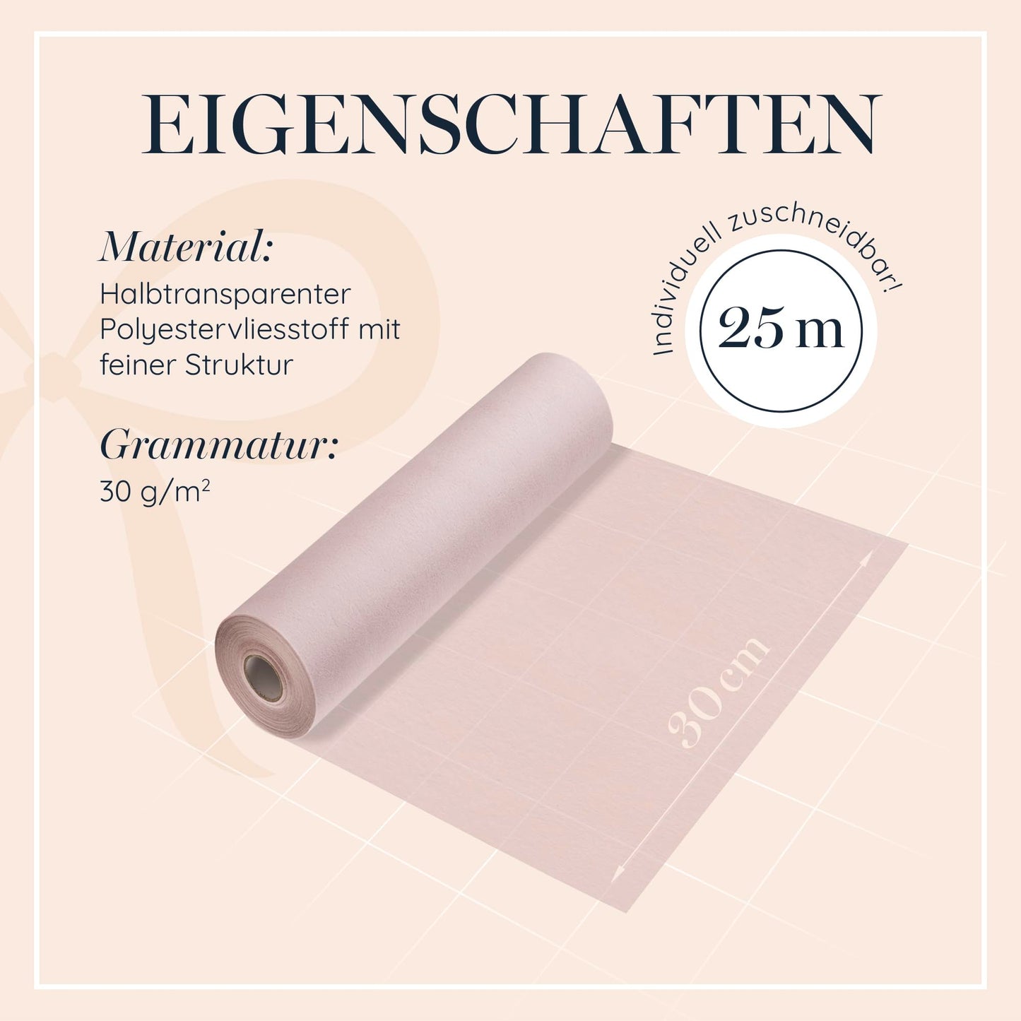 100%Mosel Vlies Tischläufer, in Blush Rosé (30 cm x 25 m), dekoratives Tischband, edle Tischdeko für Geburtstage & Hochzeiten, Bunte Dekoration zu besonderen Anlässen