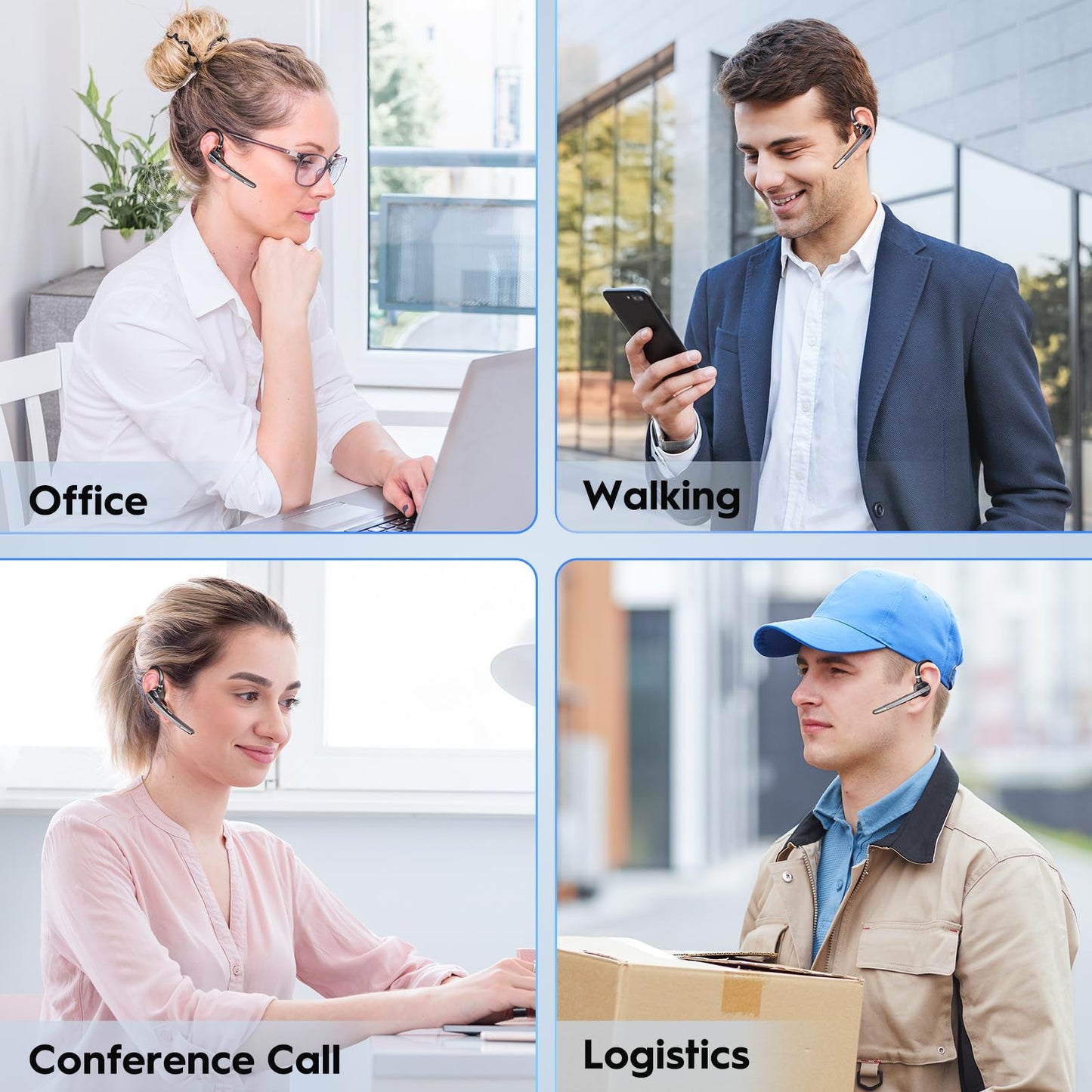 New bee Bluetooth Headset, V5.1 Wireless Freisprech Headset mit 72h Spielzeit und CVC 8.0 Dual ENC Geräuschunterdrückung Mikrofon, Bluetooth-Ohrhörer mit Ladecase für iPhone/Android/Laptop