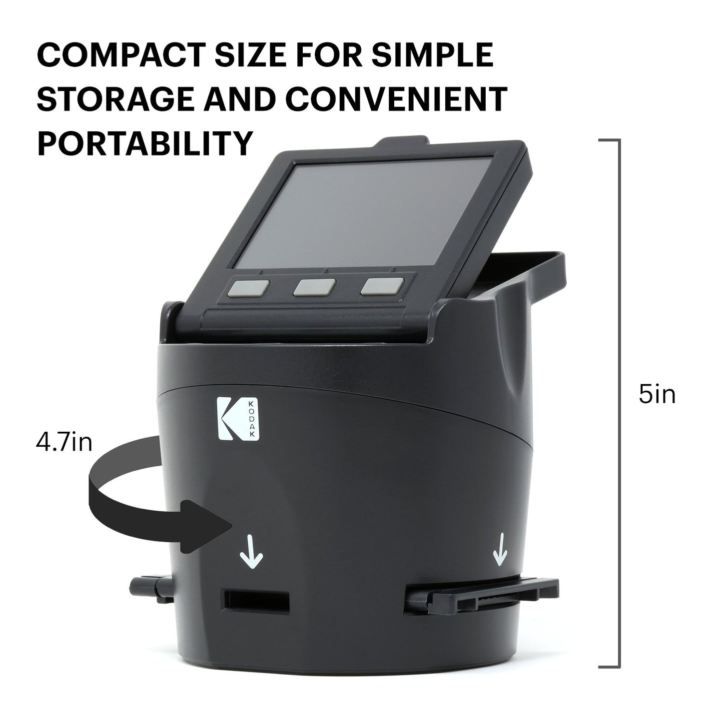 KODAK Digital Film Scanner, Konvertiert Negative und Filmdias 35mm, 126, 110, Super 8 und 8mm in JPEG inkl. großem neigbarem 3,5-Zoll-LC-Display und EasyLoad-Filme RODFS35 Schwarz