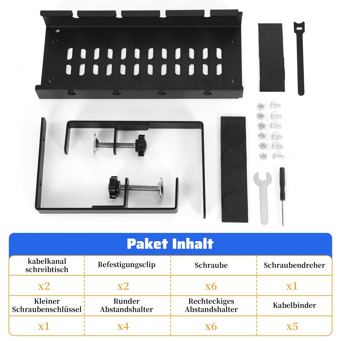 Kabelkanal Schreibtisch Ohne Bohren, HQQNUO Schwarz Einziehbarer 30.5-55cm Kabelmanagement Schreibtisch, Verstellbarer Metall Kabelhalter Kabel Organizer für Home Office Cable Management Under Desk