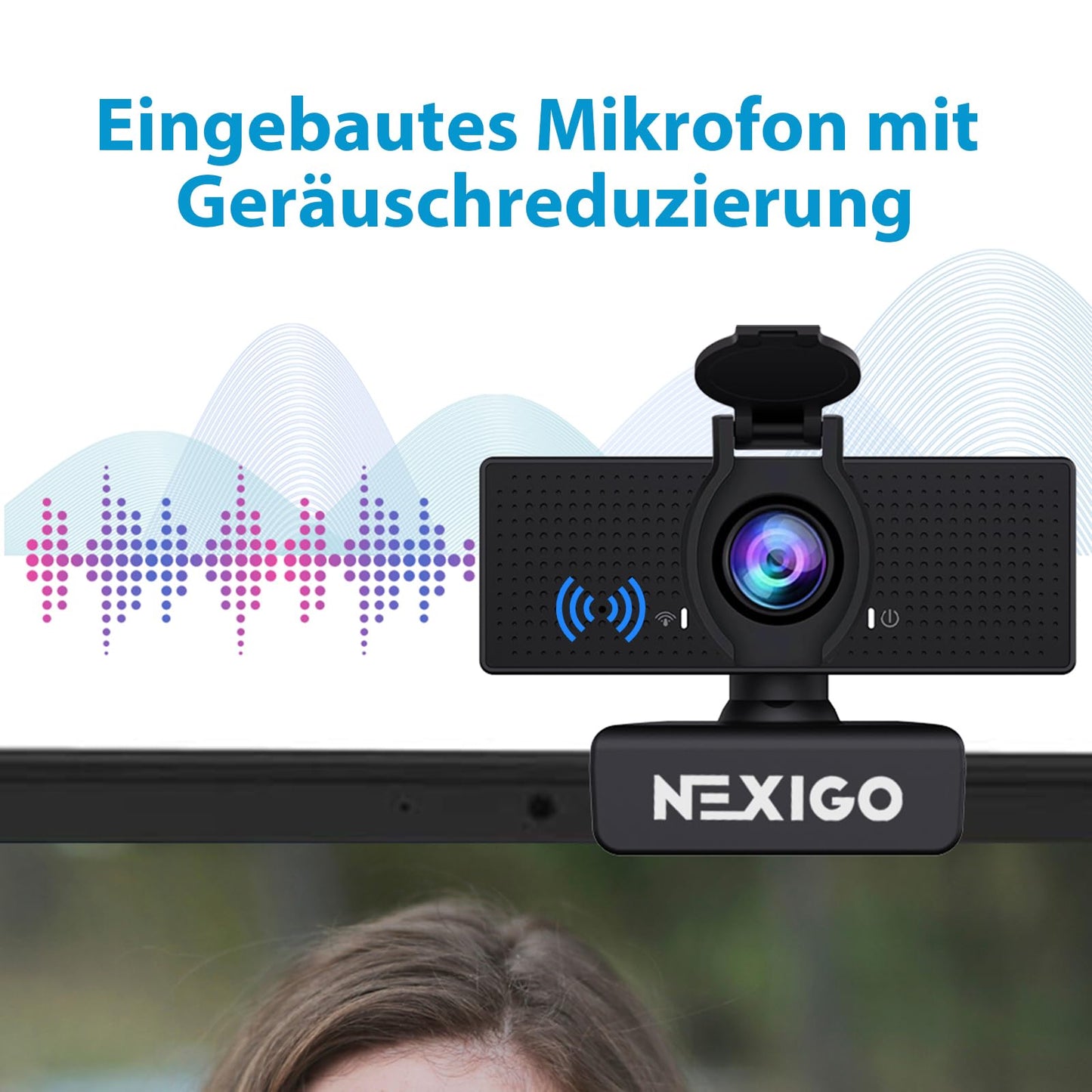 NexiGo N60 1080P Webcam, HD-Webcam mit Mikrofon, Softwaresteuerung und Datenschutzabdeckung, USB-Computerkamera, Sichtfeld mit 110°, Plug-and-Play, für Zoom/Skype/Teams, Konferenzen und Videoanrufe